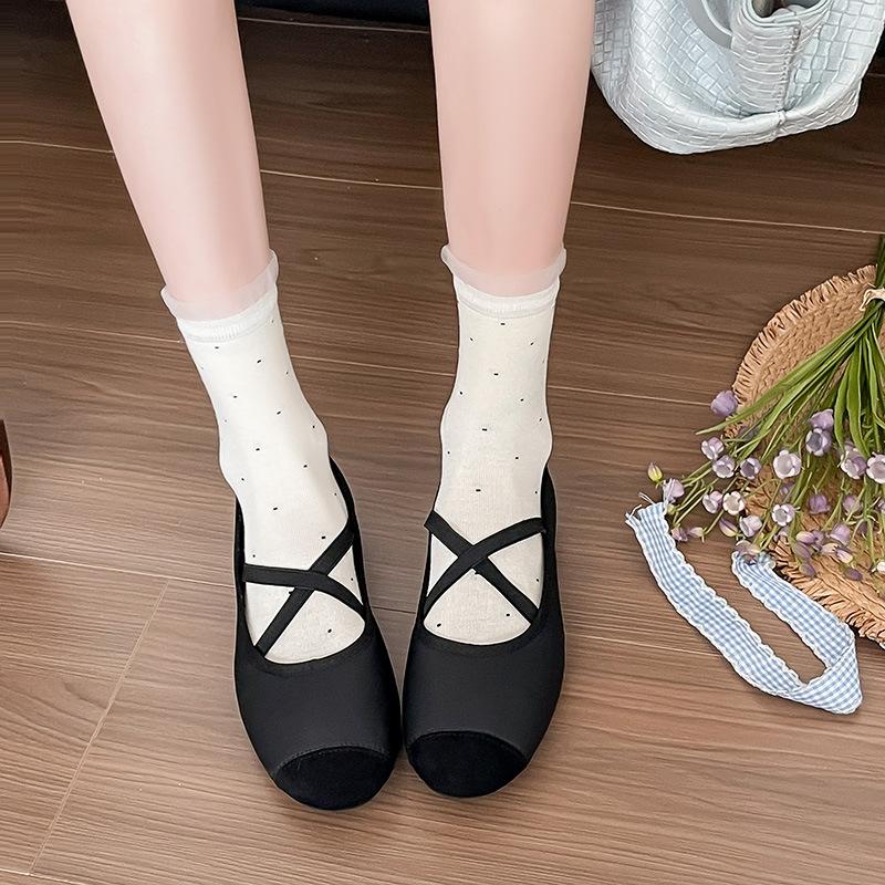 Yueyu French Retro Style Versatile Cross Belt Mary Jane Shoes Women's New Versatile Flat Ballet Shoes Evening Single Shoes
