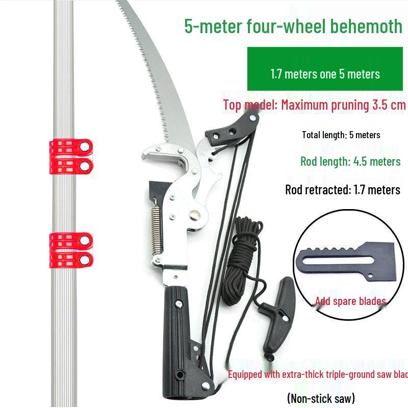 Aluminum Alloy Telescopic Pole and Pruner with High Branch Saw for Tree Pruning.