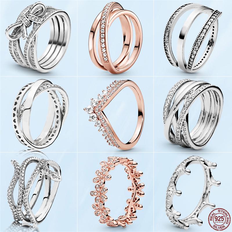 

Женское кольцо из серебра 925 пробы с короной и бантом, витая вечность, переплетенные хрустальные кольца, подходят для женщин, ювелирные изделия для свадебной вечеринки, подарок