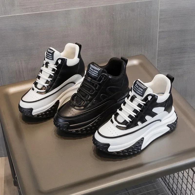 Moda 2025 Nuove Sneakers da Donna con Plateau 7cm Primavera e Autunno Traspiranti Scarpe Vulcanizzate Femminili con Lacci Scarpe da Passeggio con Suola Spessa