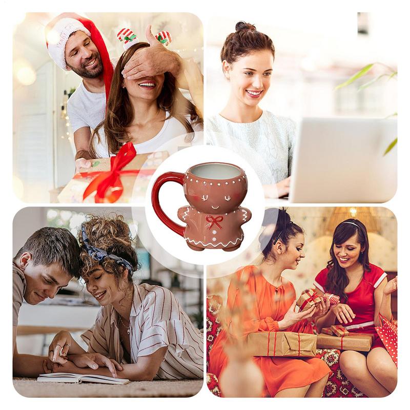 Gingerbread Man Coffee Cups Christmas Ceramic Mugs Couples Child Student Home Office Drinkware Ceramic Mugs Ornament 600ml