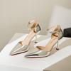 - European and American Metal Sense Design Sense Fashion Banquet Pointed One-word Buckle Hollow Sexy High Heels Women's Single Shoes