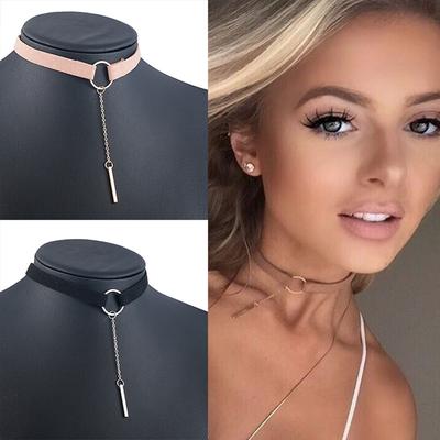 90er Punk Neue Mode 4 Farben Leder Halsband Halskette Gold Farbe Geometrie Mit Runden Anhänger Kragen Halskette Für Frauen Mädchen