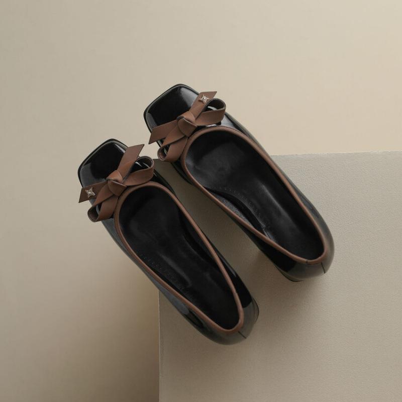 

Four seasons wear women s single shoes casual low-top high heels light mouth one pedal lazy shoes square head solid color women s leather shoes 39