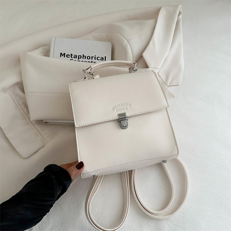 Niche Solid Color Backpack Women'S High-Value Handbag Large-Capacity Travel Retro Small Backpack