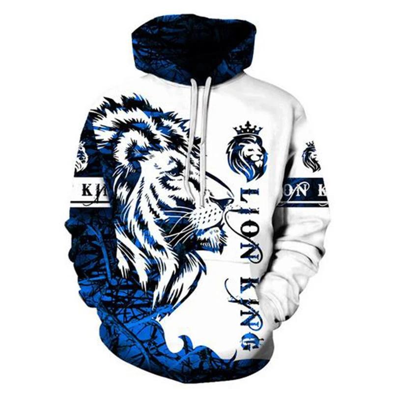 Cyberpunk Style 3D Printed Lion Hoodie Men's Fashion Animal Print Sweatshirt Casual Street Wear Pullover Tracksuit