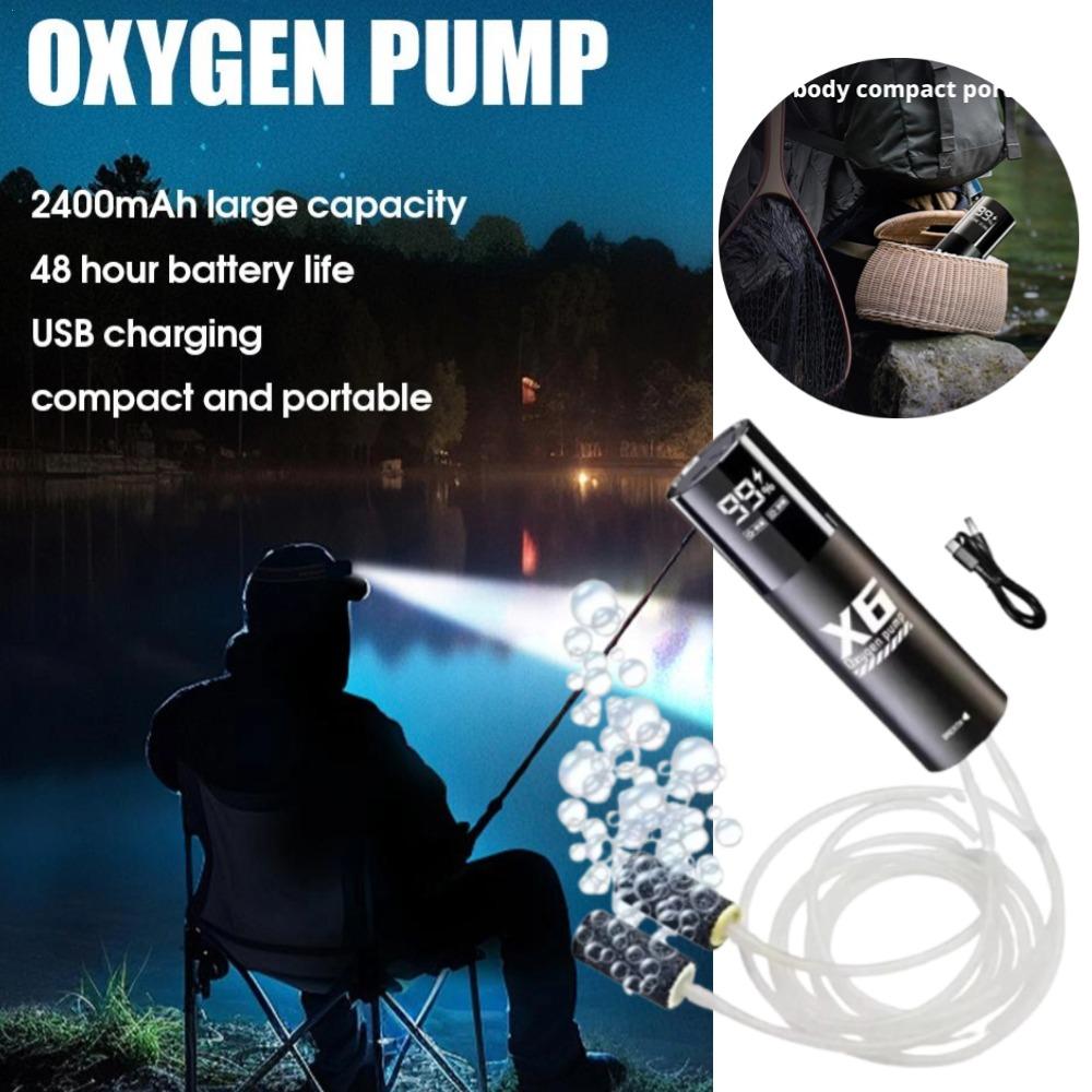 Pompe à oxygène portable pour la pêche, conception à double moteur, pompe à air à oxygène pour aquarium, aérateur portable avec 48h d'autonomie pour la pêche de nuit
