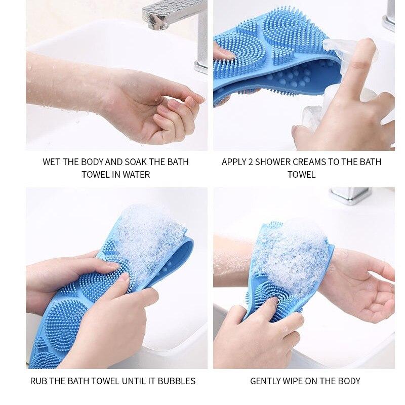 Bath Brush Double Sided Silicone Strong Back Scrubbing Towel Long Strip Belt Convenient Bath Cleaning Massage Brush