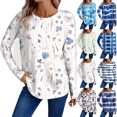 Women's Fashion Casual Long Sleeve Floral Print Round Neck Top