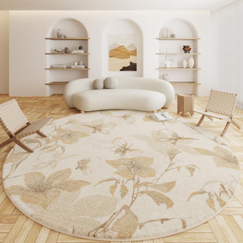 Cream Style Living Room Decoration Round Carpet Light Luxury Rugs for Bedroom Fluffy Soft Study Rug Thick Plush Lounge Floor Mat