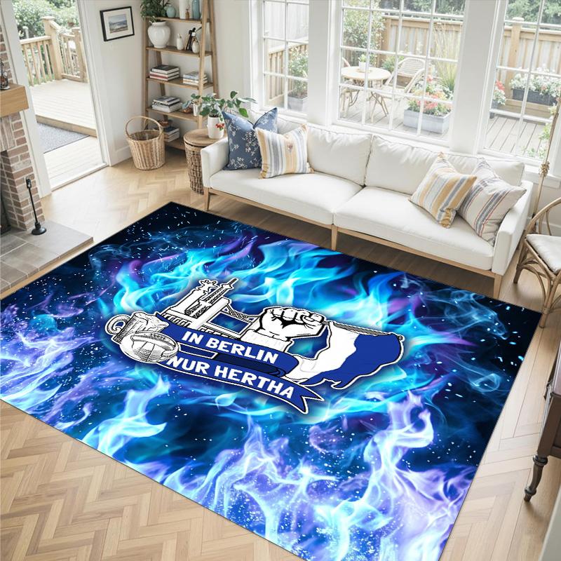 Hertha Bsc FC Design Crystal Velvet Carpet Cozy Non?Slip Printed Rug For Bedroom Living Room Entrance