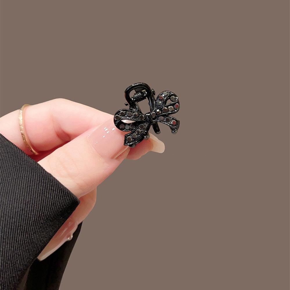 Black Sparkling Diamond Butterfly Knot Hair Grab French Elegant Hairstyle Accessories Date Dressing Afternoon Tea Fashion Choice