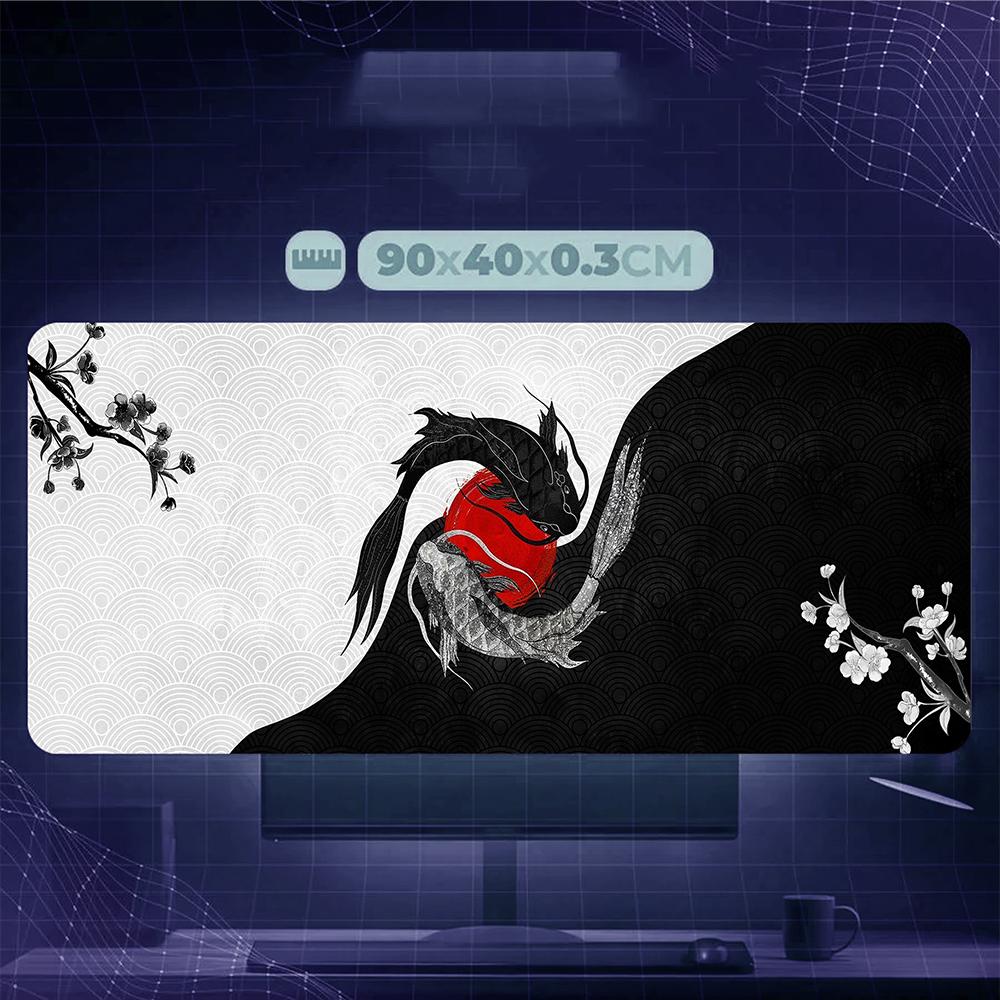 Yin Yang Koi Fish Mouse Pad - Large Extended Gaming Desk Mat with Japanese Art Design