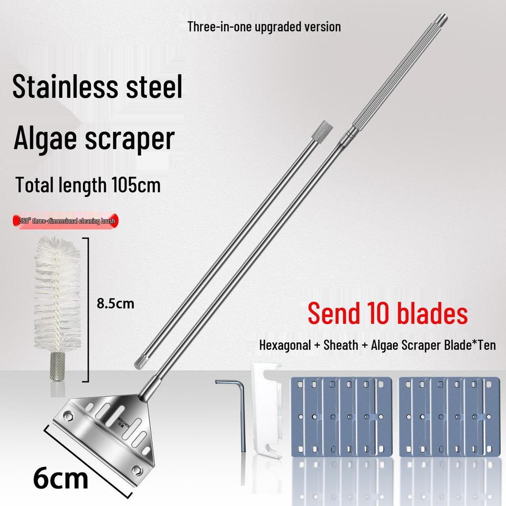 Aquatic Plant Tank Cleaning Set: Algae Scraper, Seaweed Remover, Moss Knife, No Dead Angle Brush Tool.