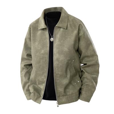 Men's Fashion Spring Autumn New American Retro Lapel Youth PU Leather Jacket Feeling Handsome Top Casual
