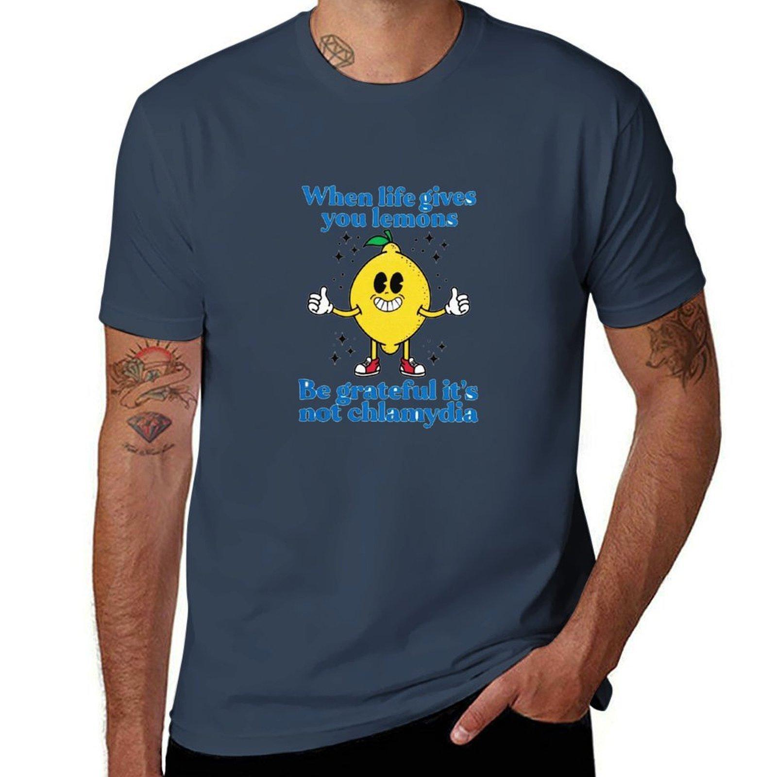 When Life Gives You Lemons Be Grateful Its Not Chlamydia TShirt Sports Casual Breathable Tee Shirt S