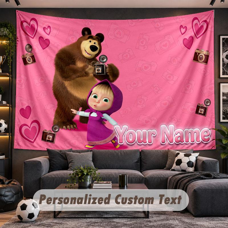 Wall Hanging Tapestry Custom NameMasha and the Bear Pattern Personalized Printed Fabric Wall Decor