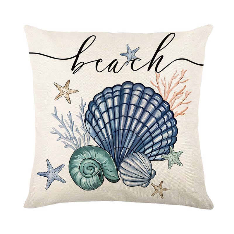 Sea Scallop Print Pillow Cover Summer Letter Starfish Pillow Cover Living Room Bedroom Cushion Cover
