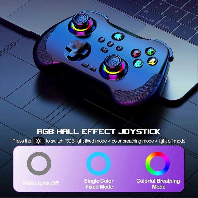 Mando Inalámbrico RGB Gamepad Compatible con Bluetooth para PS4 Switch (Negro)