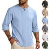 Men's Color Round Neck Long Sleeve Loose Fit Pullover Casual Cotton Linen Top