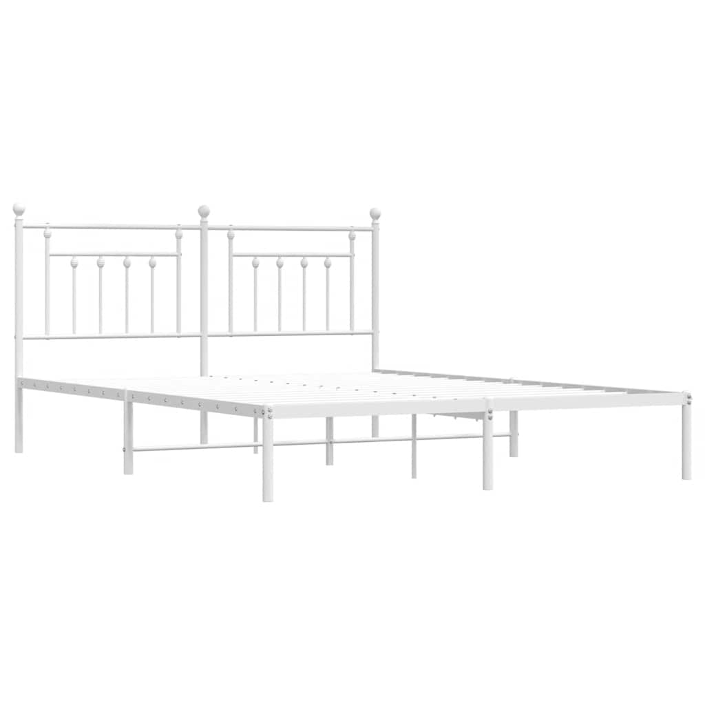 Metal Bed Frame with Headboard White 183 x 213 cm