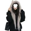 Korean Style Women's Spicy Short Winter Patchwork Fur Coat with Mountain Eagle Design