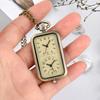 Exquisite Watch Bronze Keychain Pocket Watch Square Retro Double Time Movement Quartz Watch Without Cover Antique Style Pendant