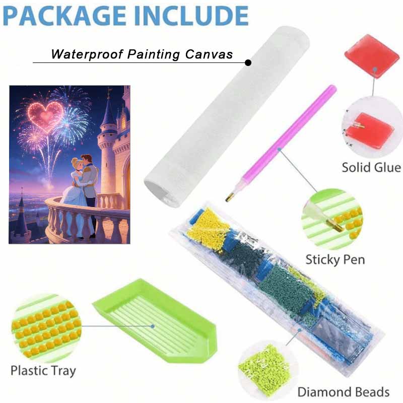 Disney diamond painting set full of diamonds 5D Cinderella Prince romantic castle fireworks home decoration creative handicrafts
