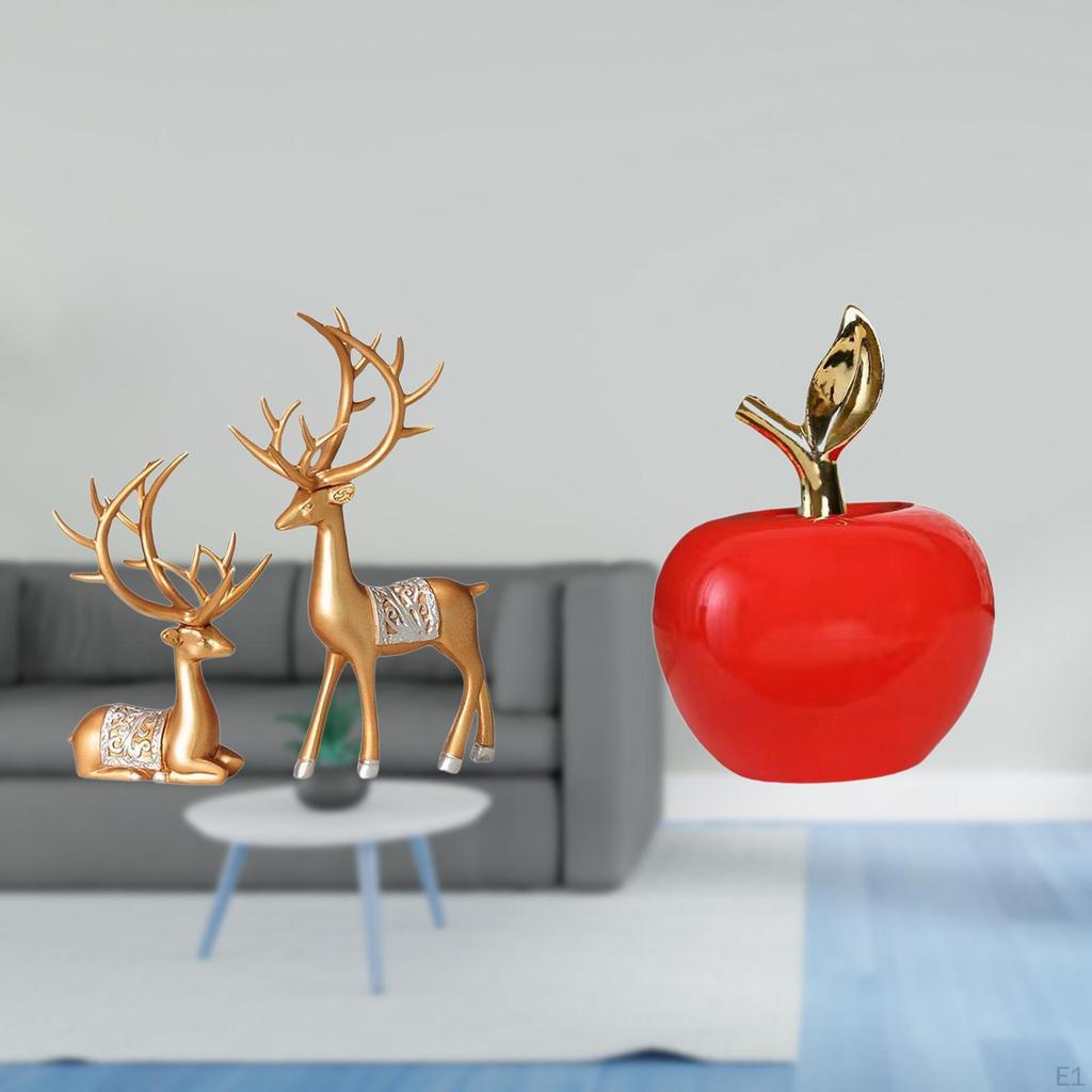 European Reindeer Sculpture Collectable Craft Deer Lover Ceramic Figurine Fruit Artwork Home