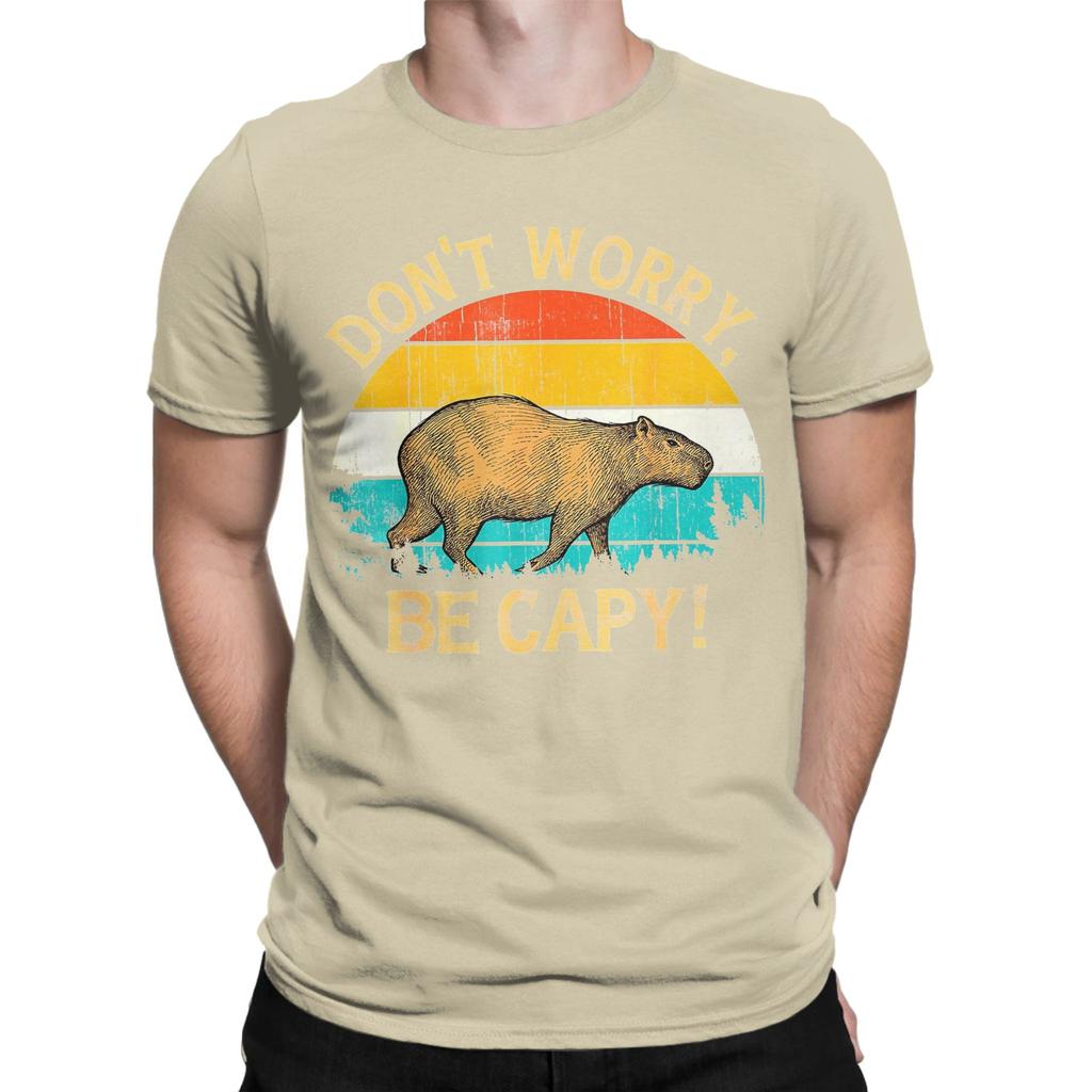 Vintage Capybara Retro Style Dont Worry Be Capy TShirt Unisex Round Neck 100 Cotton T Shirts Short Sleeve Tees Original Clothes
