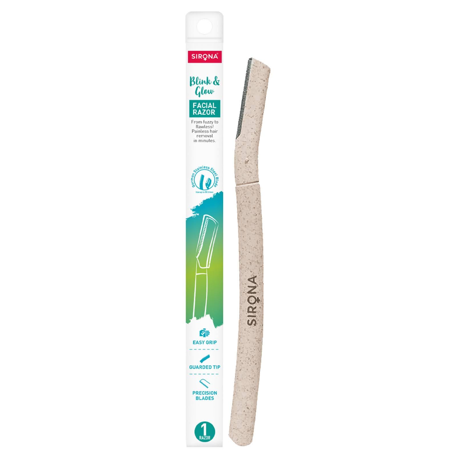 Sirona Reusable Blink & Glow Face Razor for Women - 1 Razor | Painless Facial Hair Removal | Eyebrow Shaper | Eyebrows, Upper Lip, Forehead, Peach