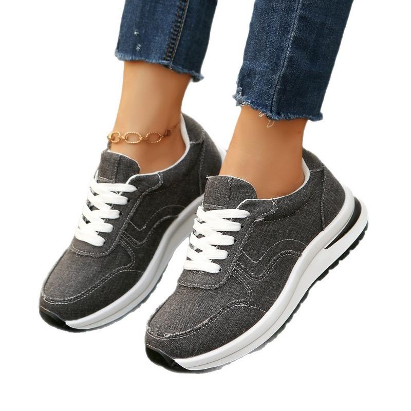 Pantofi sport noi de mărime mare cu vârf rotund, plați, cu șireturi, casual, pantofi simpli pentru femei