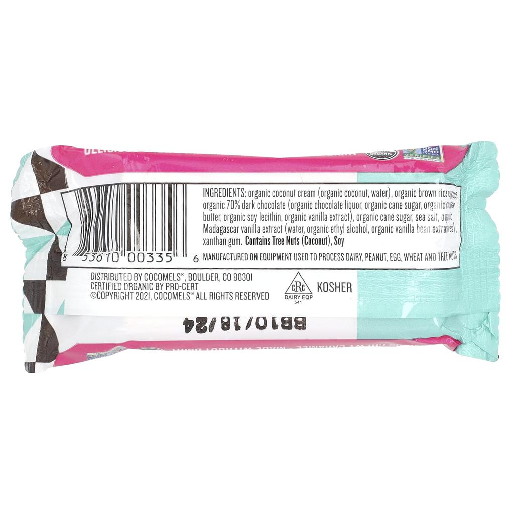 Cocomels, square, coconut cream caramel 70% dark chocolate, sea salt, 15 packs, 28g (1oz) each