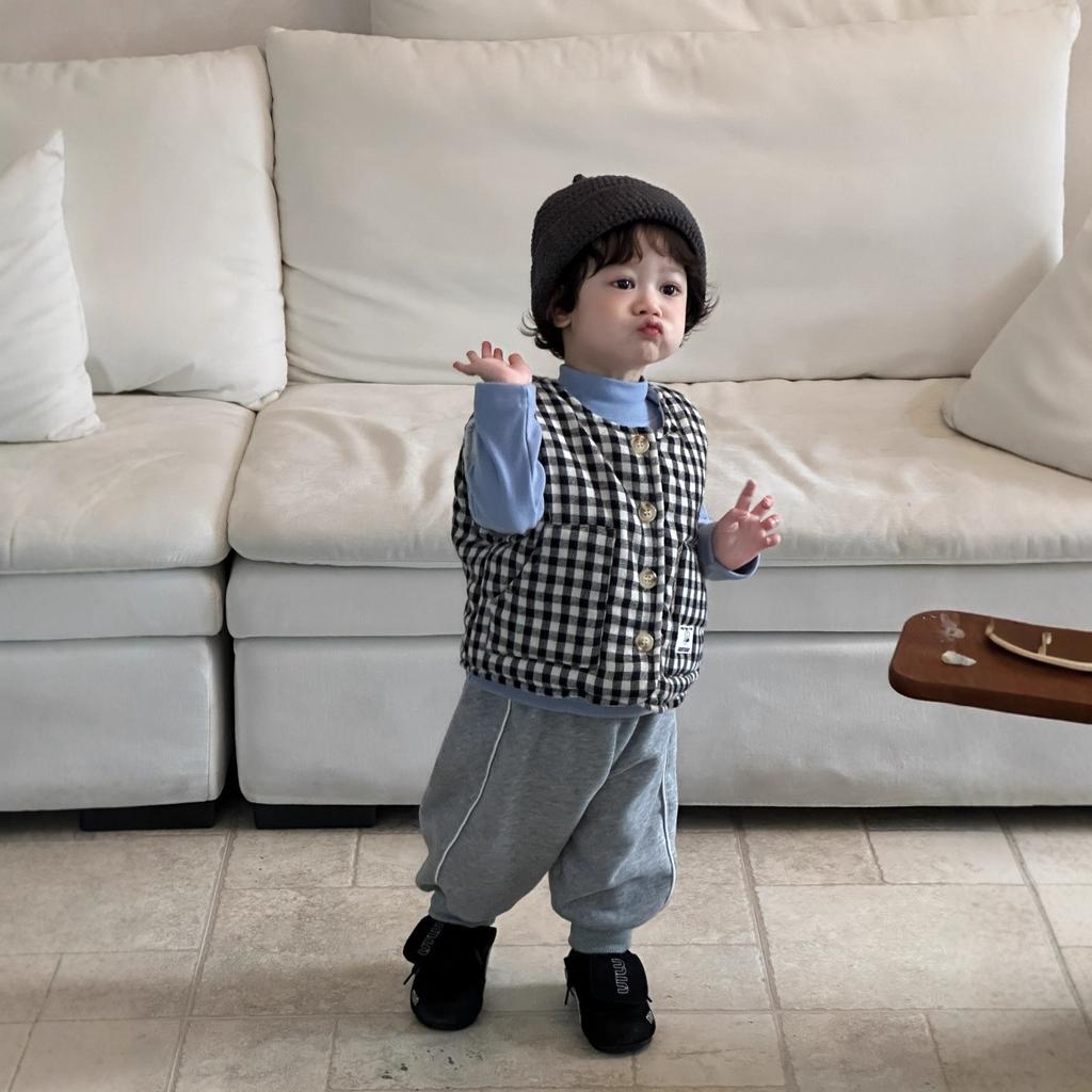 Boys Plaid Cotton Vest Jacket Autumn and Winter Children's Clothing New Baby Clothes Winter Thickened Sweatpants