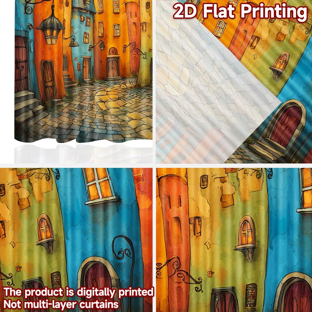 Set Of 2 Flat Printing Party Window Curtains Fairy Tale Village Digital Printed Polyester Drapes Decorations Perfect Curtain Made