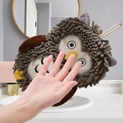 Hand Towel With Loop Owl Design Decorative Washcloth Hangable Rag Chenille Quick Dry Hand Towels For Bathroom For Hotel Home