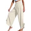 Linen Casual Wide Leg Pants For Women Elastic Waist Versatile Business Casual Work Palazzo Trousers With Pockets