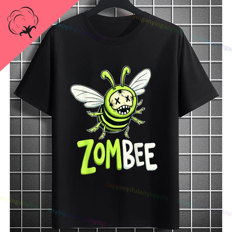 UnisexS Zombie Bee Apocalypse Graphic TShirt with Creepy Undead Horror Design Black Pure Cotton Shortsleeve Tee Outdoor Clothing