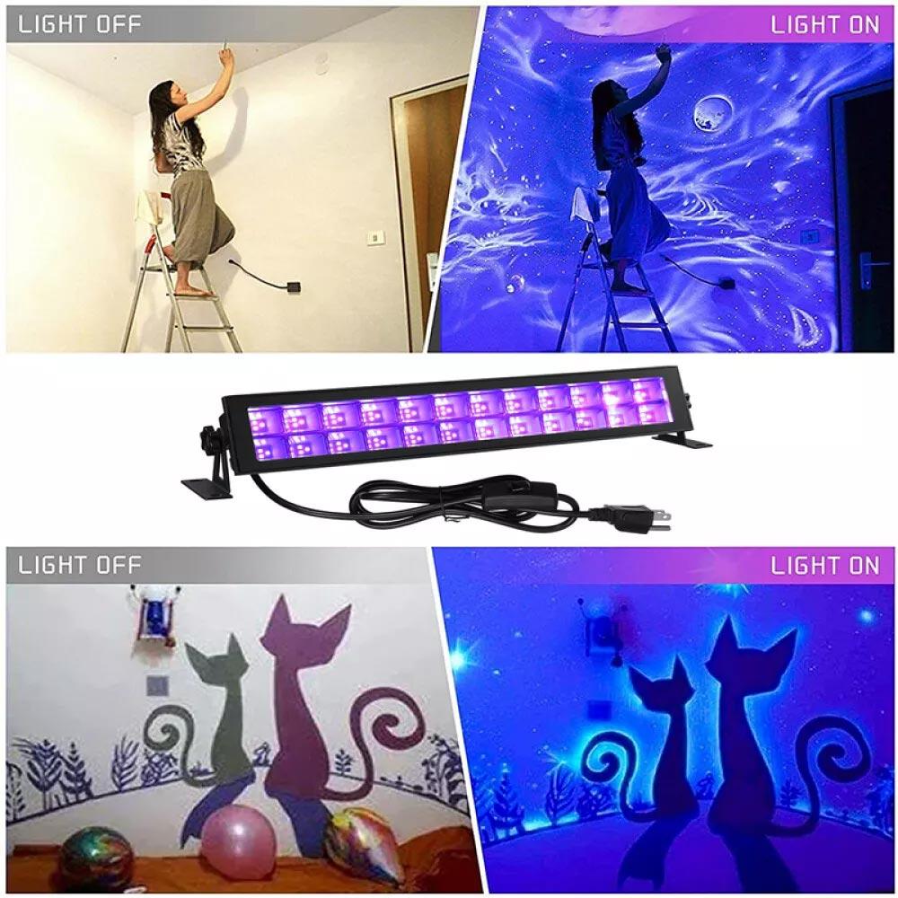 96W/48W/24W Fluorescent Black UV Light Party Bar Glow In Dark Party Supplies for Christmas Blacklit Party Stage Light Xmas Party