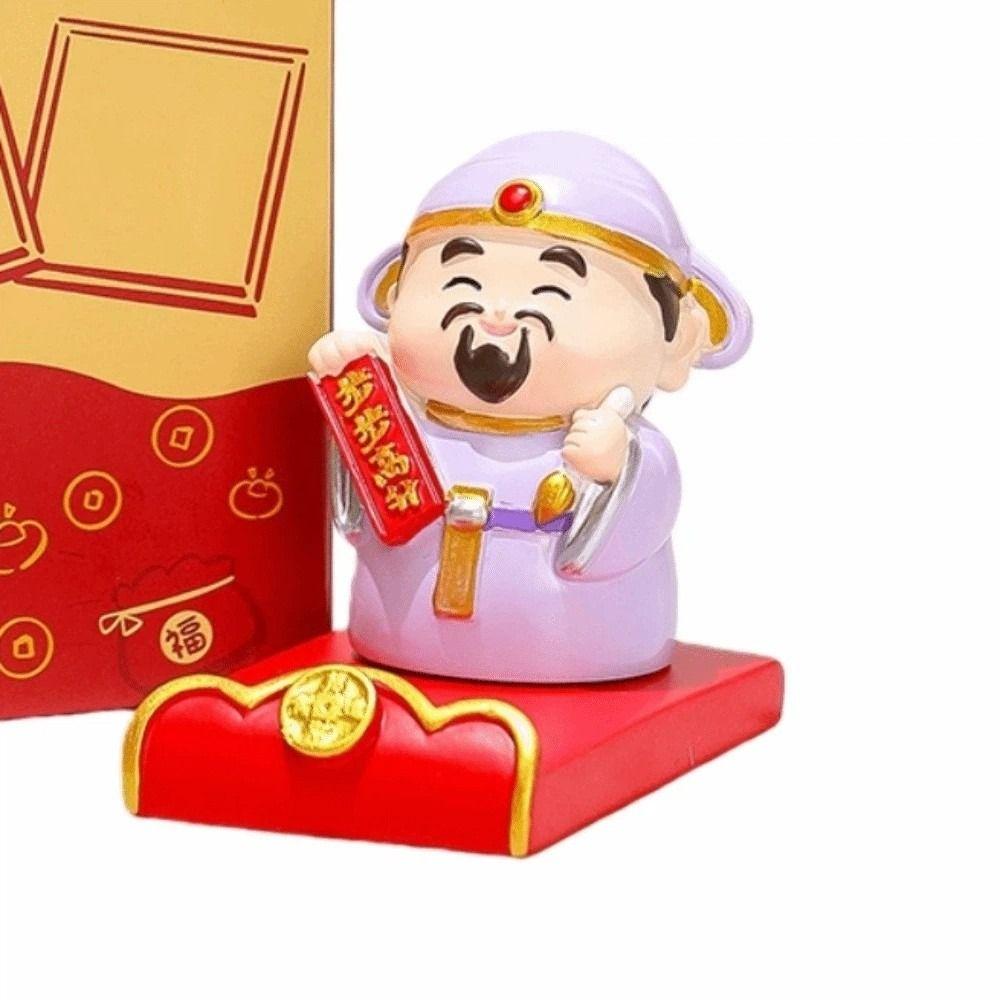 Resin Chinese Wealth God Ornament Chinese God Guanyin Chinese New Year Figurines Moon Lord Maitreya Mobile Phone Stand
