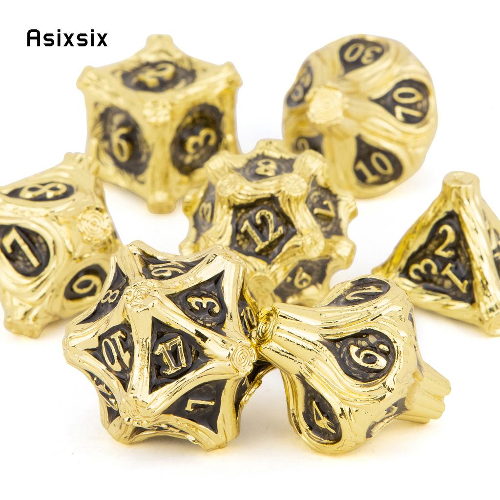 7 Pcs Golden Black Tree Stump Root Metal Dice Solid Metal Polyhedral Dice Suitable for Role-Playing RPG  Board Game Card Game