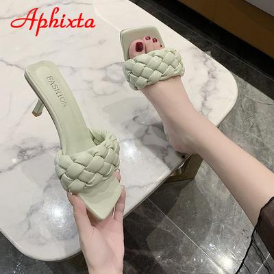 Aphixta 6 Cm Heels Slides Women Braided Rope Quality Weave Open Toe Flat Casual Slipper Leisure Sandal Female Beach Flip Flops