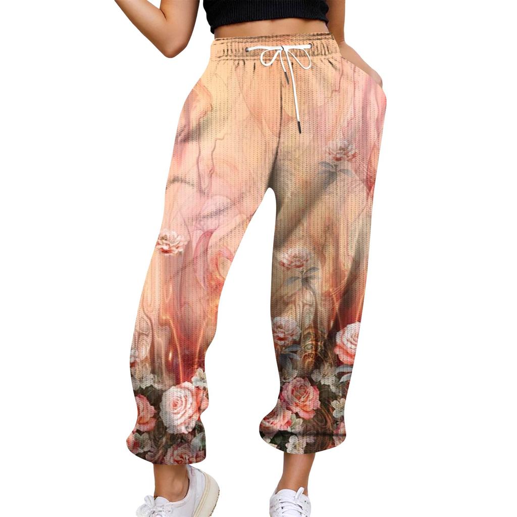 Women's Casual Pants High-waisted Belted Jogging Pants With Pockets