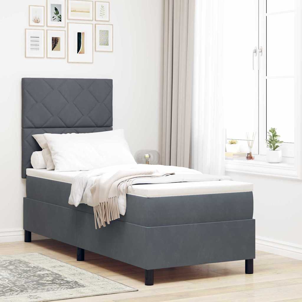 LED Boxspring Bed with Headboard Dark Grey 80 X 200 Cm Velvet