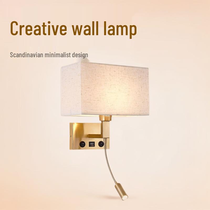 American Style LED Wall-Mounted Bedroom Lamp with Fabric Shade for Reading and Mobile Use