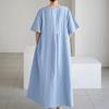 Abito da Donna Primavera Estate Cotone-Lino Ampio Girocollo alla Moda Taglie Forti Manica Corta Casual Comodo Lungo