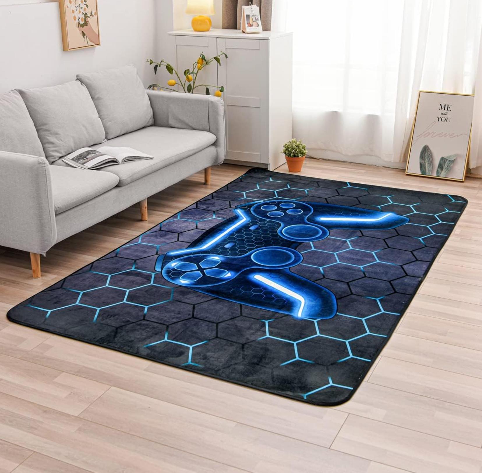

Gaming Controller Area Rug Neon Green Hexagon Pattern Non Slip Washable Floor Carpet for Game Room Bedroom Living Room 40x60cm