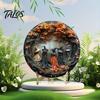 Custom Home Wall Decor Halloween Round Wooden Hanging Door Sign with 5 Witches, Decorative for Living Room Plaque Front Porch Yard Balcony Garden
