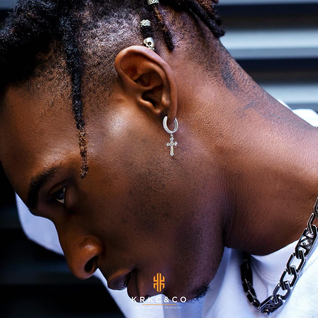 Korskors Örhänge Silver Båda 15mm 14K Guld Hängande Droppe CZ Glittrande KRKC&CO Örhängen, Örhängen, Zirkonia, Herr, 925, Öron, Diameter, Pläterad,