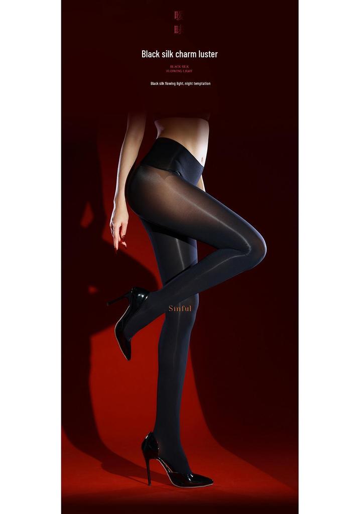 Ling Wei Run "Diamond Light" Glossy Seamless Black Silk Pantyhose - Spring/Autumn 60D